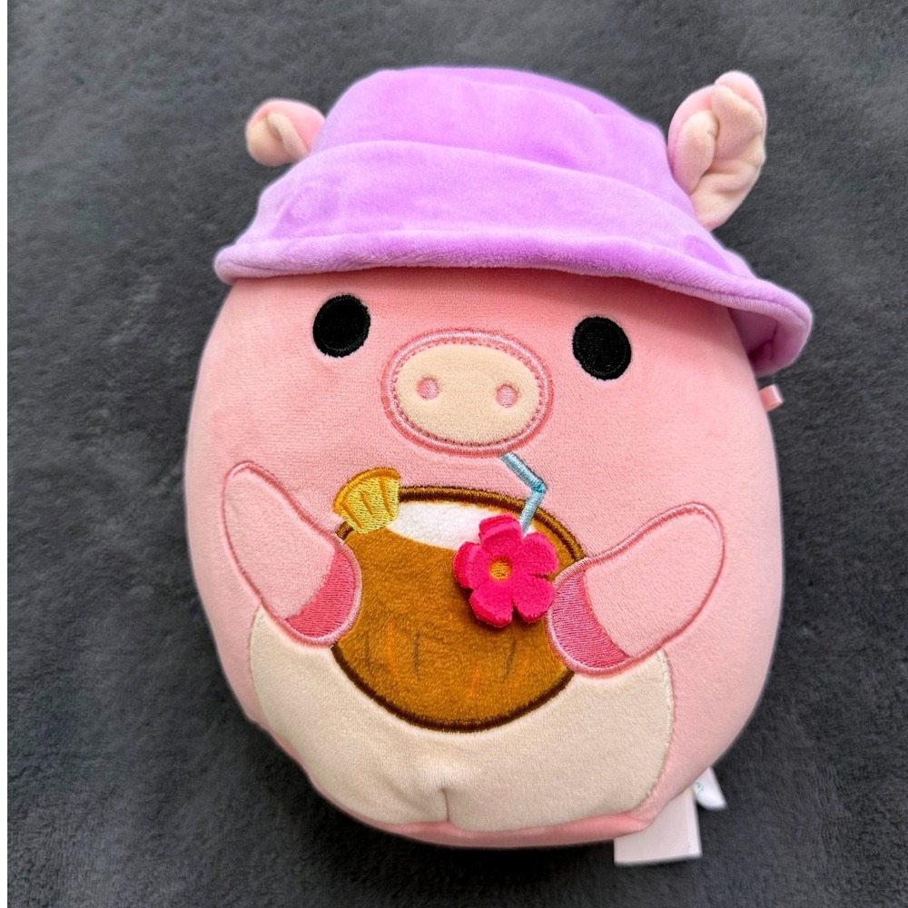 Squishmallows Peter the Pig Plush 8 Inch Pink Excellent Summer Coconut Sun Hat